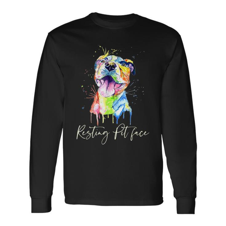 Resting Pit Face Pitbull Watercolor Dog Lovers Long Sleeve T-Shirt