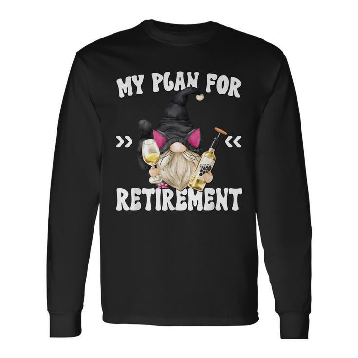 Retired Cat Dad Gnome Retirement Plan For Cat Grandpa Life Long Sleeve T-Shirt