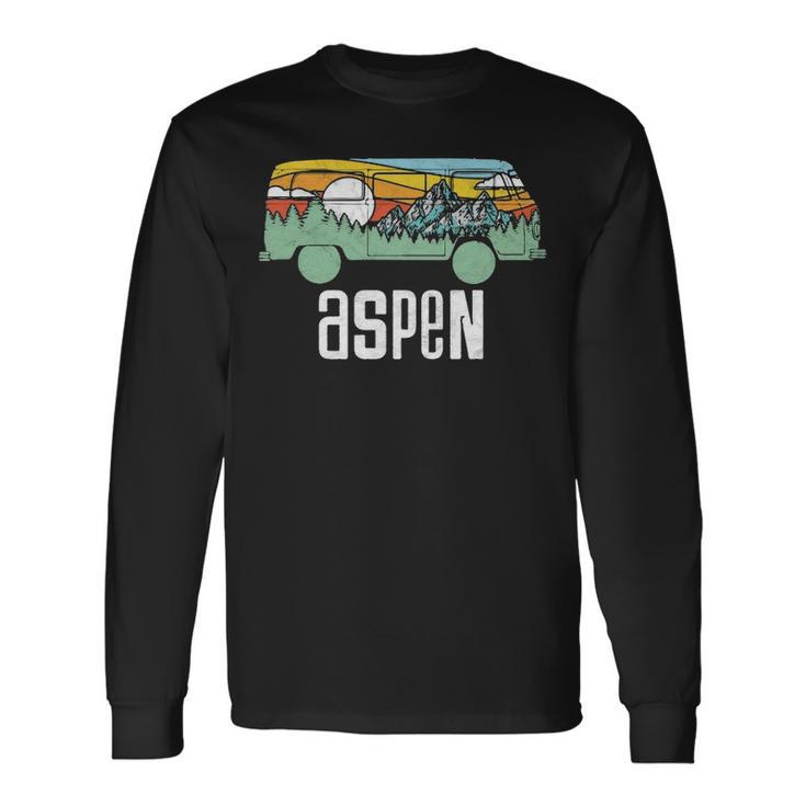 Retro Aspen Colorado Outdoor Hippie Van Graphic Long Sleeve T-Shirt