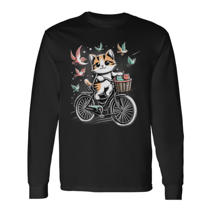 Retro Bike Cat Lover Cycling Vintage Bicycle Long Sleeve T-Shirt