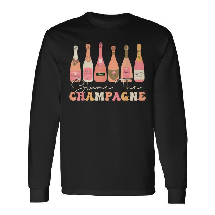 Retro Blame The Champagne Happy New Year 2024 Party Friends Long Sleeve T-Shirt Gifts ideas