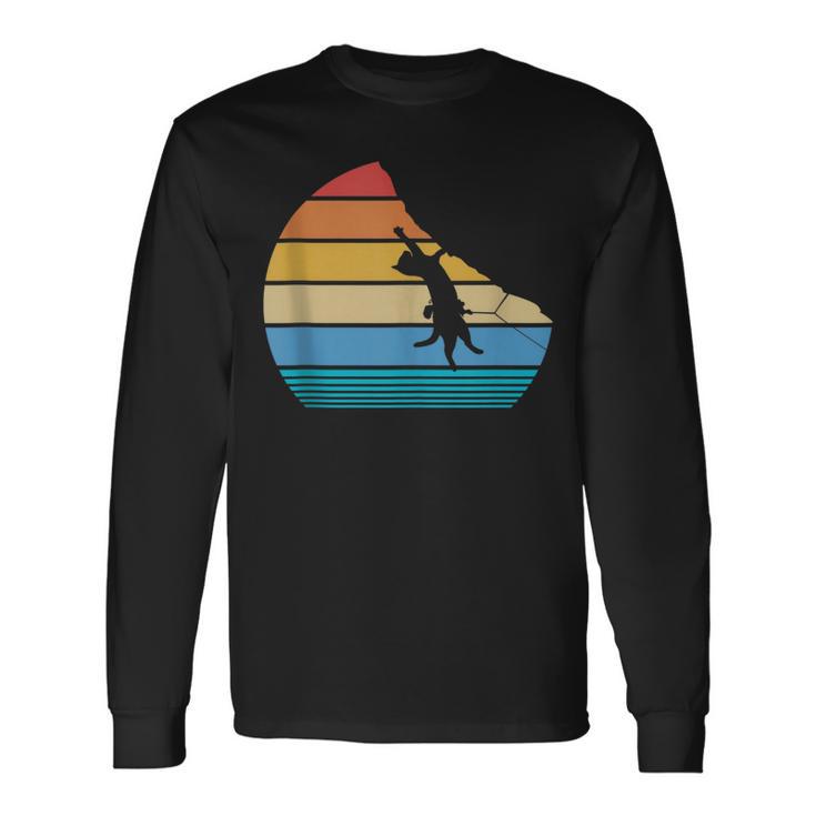 Retro Cat Climbing Meowtain Vintage Kitty Rock Climber Long Sleeve T-Shirt