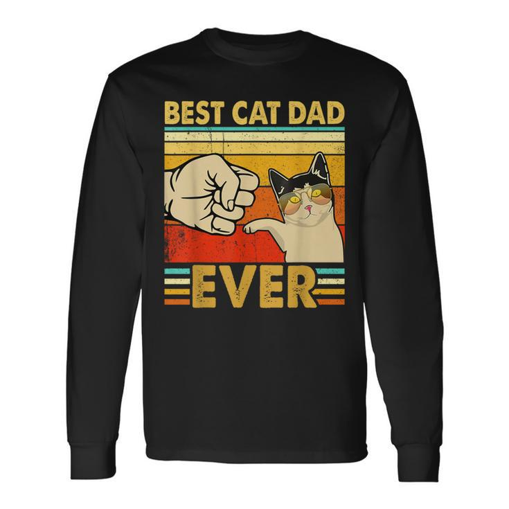 Retro Cat Daddy Kitten Lover Best Cat Dad Ever Father's Day Long Sleeve T-Shirt
