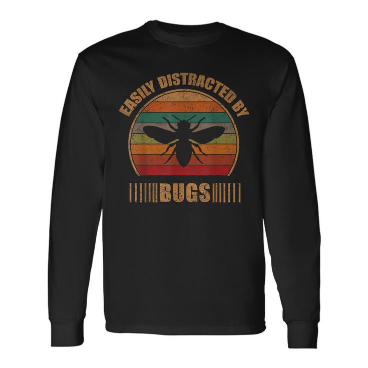 Retro Cute Bug Lover Vintage Easily Distracted By Bugs Long Sleeve T-Shirt Gifts ideas