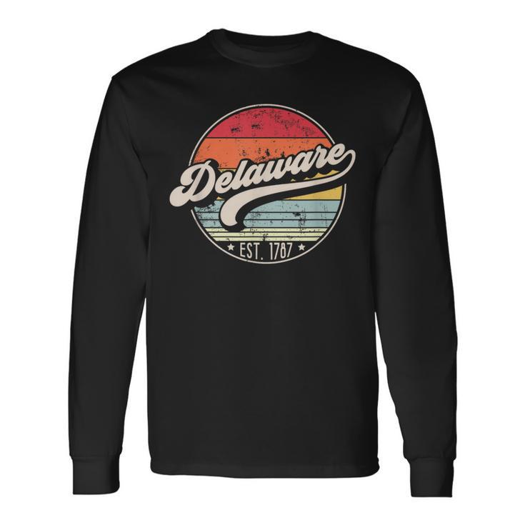 Retro Delaware Home State De Cool 70S Style Sunset Long Sleeve T-Shirt