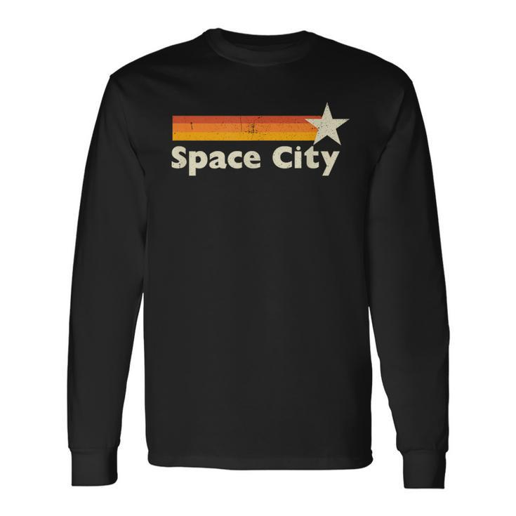 Retro Distressed Houston Baseball Space City Long Sleeve T-Shirt
