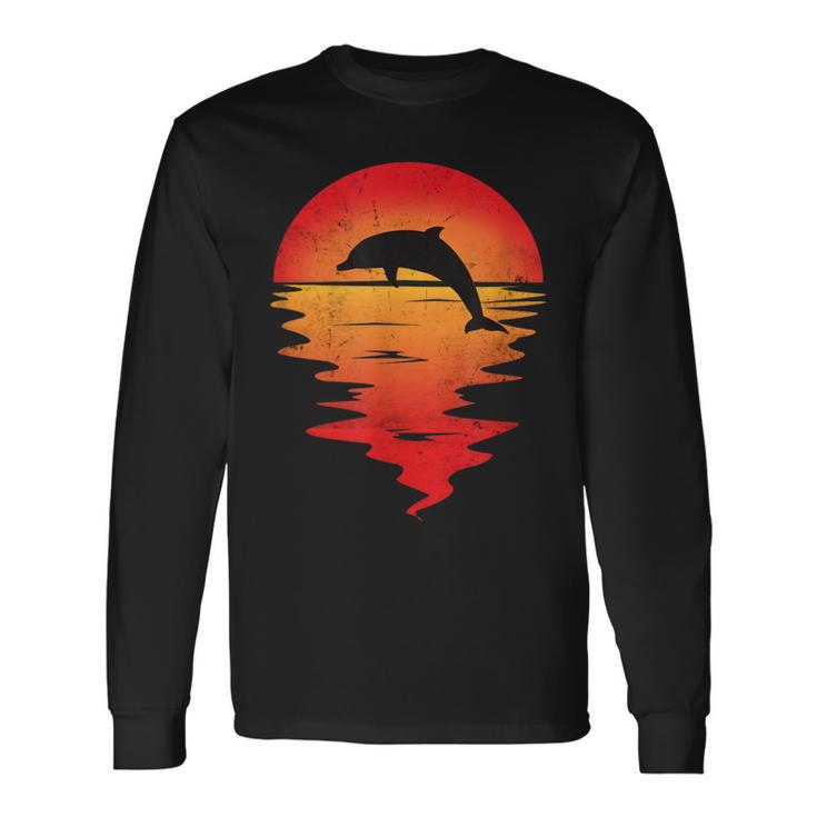 Retro Dolphin Sunset Romantic Vintage Dolphin Long Sleeve T-Shirt