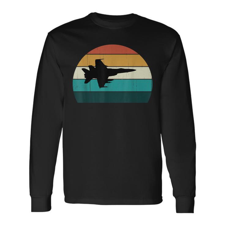 Retro Fighter Aircraft Flying Vintage Sunset Military Jet Long Sleeve T-Shirt