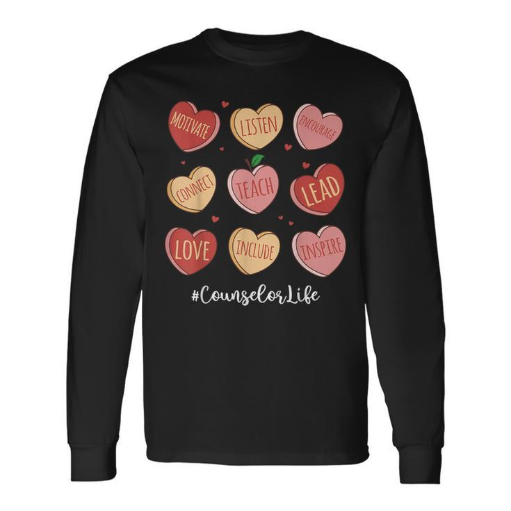 Retro Hearts School Counselor Life Valentines Day Long Sleeve T-Shirt