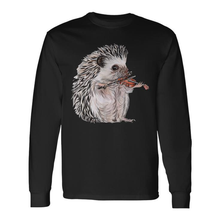 Retro Hedgehog Playing Viloin Musician Violinist Hedgehog Long Sleeve T-Shirt Gifts ideas