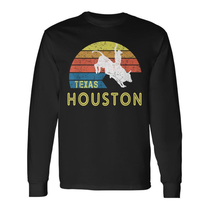 Retro Houston Texas Souvenir With A Vintage Rodeo Rider Long Sleeve T-Shirt