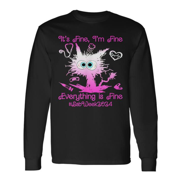 Retro Lab Week 2024 Im Fine Everything Is Fine Pink Long Sleeve T-Shirt