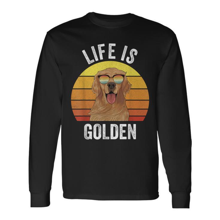 Retro Life Is Golden Golden Retriever Dog Long Sleeve T-Shirt