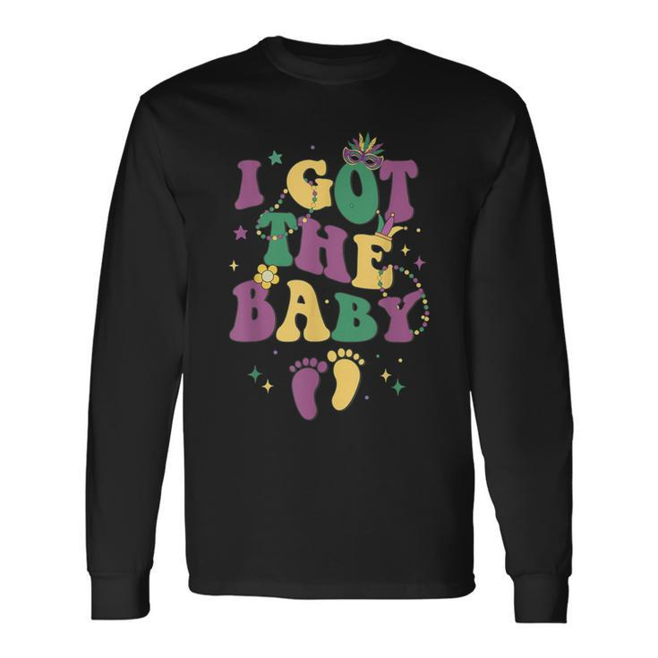Retro Mardi Gras I Got The Baby Pregnancy Announcement Long Sleeve T-Shirt