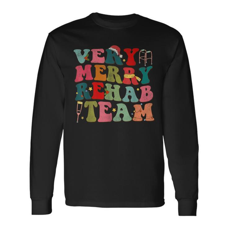 Retro Very Merry Rehab Team Xmas Therapy Squad Slp Ot Pt Long Sleeve T-Shirt