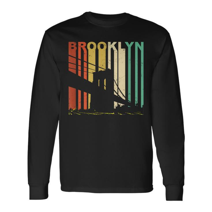 Retro New York Brooklyn Bridge Vintage City Skyline Nyc Ny Long Sleeve T-Shirt