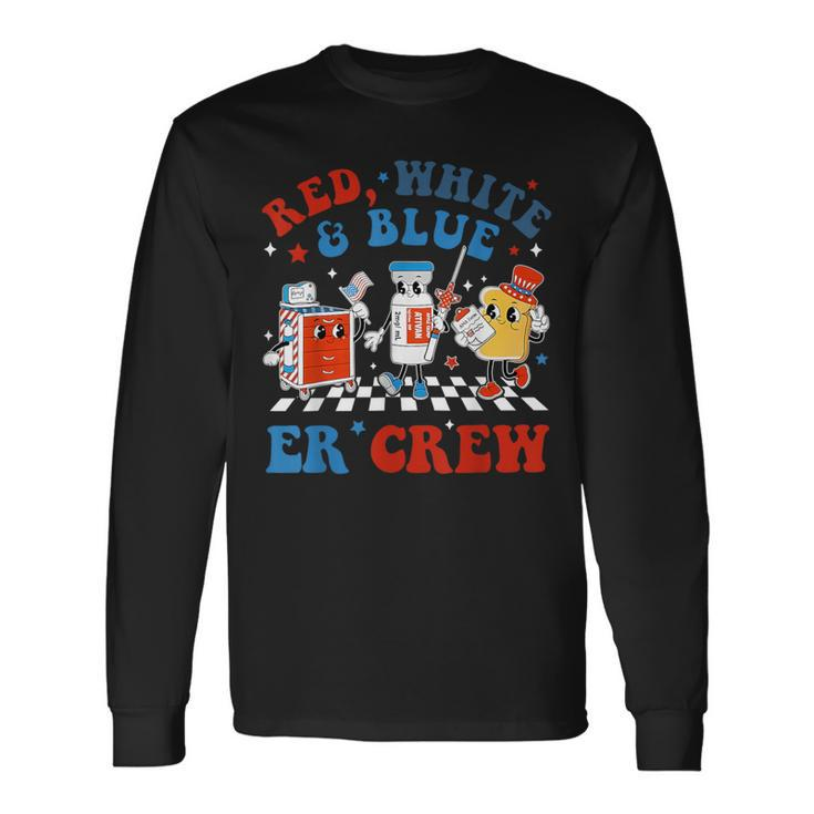 Retro Red White Blue Er Crew Emergency Room 4Th Of July Long Sleeve T-Shirt