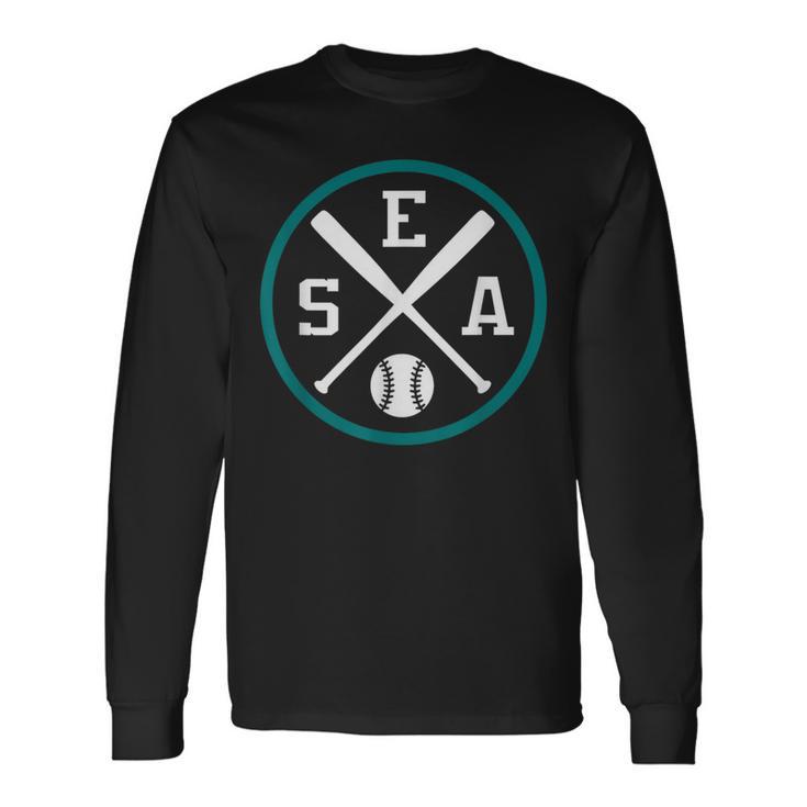 Retro Seattle Baseball Emblem Vintage Sea Long Sleeve T-Shirt