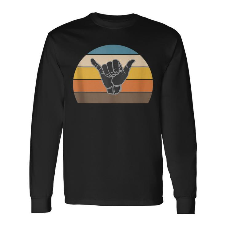 Retro Shaka Hand Surf Sign Cool Surfer Surfing Culture Long Sleeve T-Shirt
