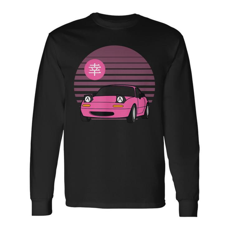 Retro Sonnenuntergang & Sportwagen Grafik Langarmshirts, Stilvoller Print Geschenkideen