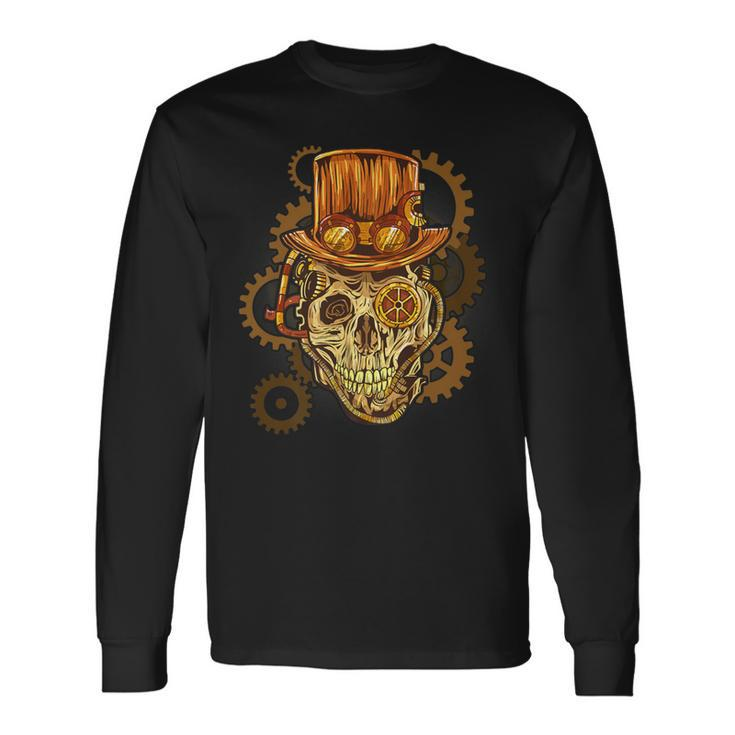 Retro Steampunk Skull Vintage Gears Goth Long Sleeve T-Shirt