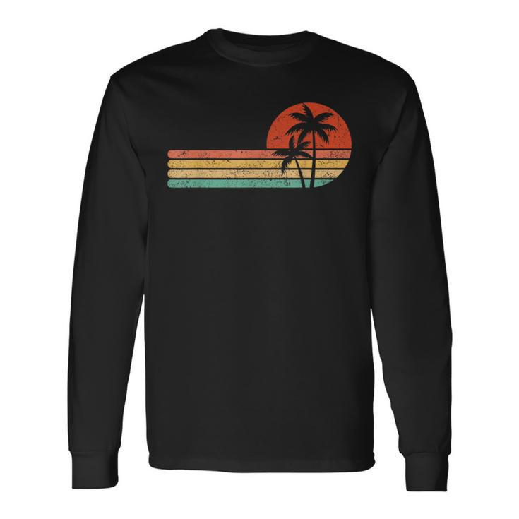 Retro Style Tropical Vintage Sunset Beach Palm Tree Long Sleeve T-Shirt