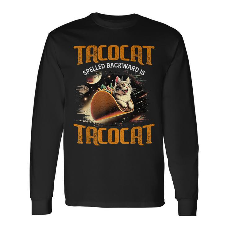 Retro Tacocat Spelled Backward Is Tacocat Cat Long Sleeve T-Shirt