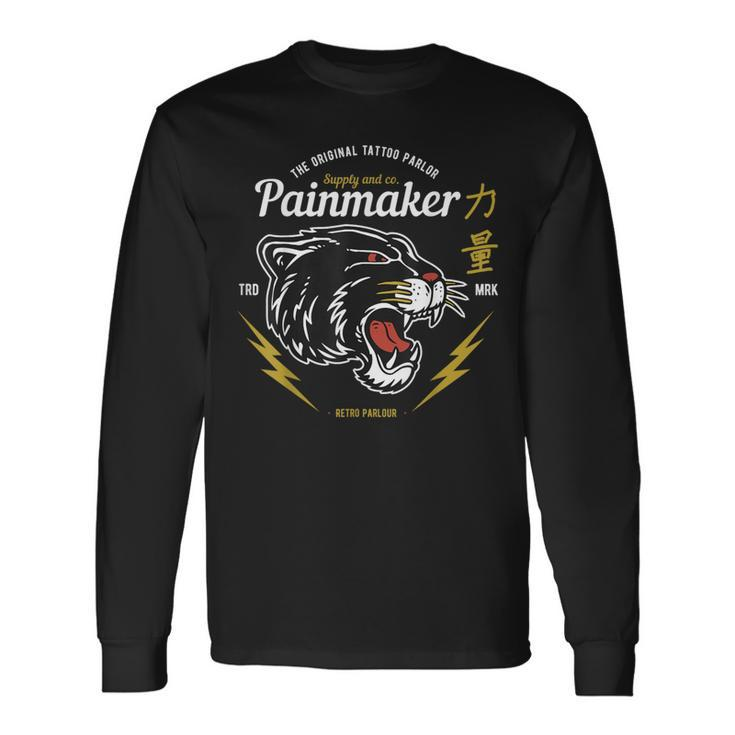 Retro Tattoo Parlor Oldschool Panther Head Long Sleeve T-Shirt