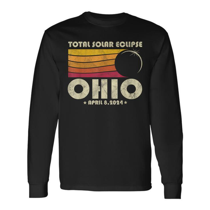 Retro Total Solar Eclipse 2024 Ohio Usa Totality Long Sleeve T-Shirt