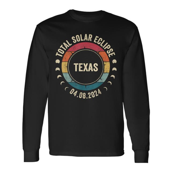 Retro Total Solar Eclipse April 8 2024 State Texas 40824 Long Sleeve T-Shirt