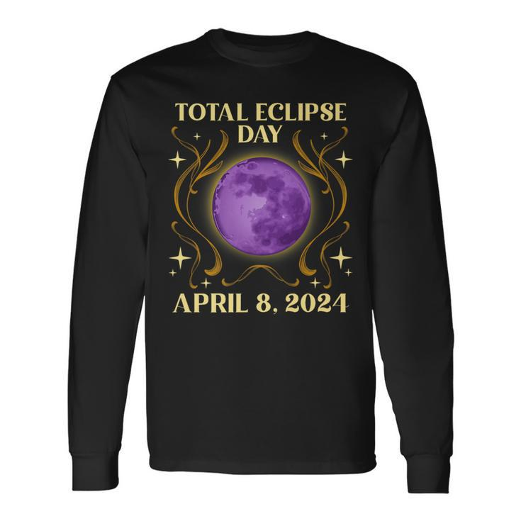 Retro Total Solar Eclipse Day April 8 2024 Sun Eclipse Long Sleeve T-Shirt