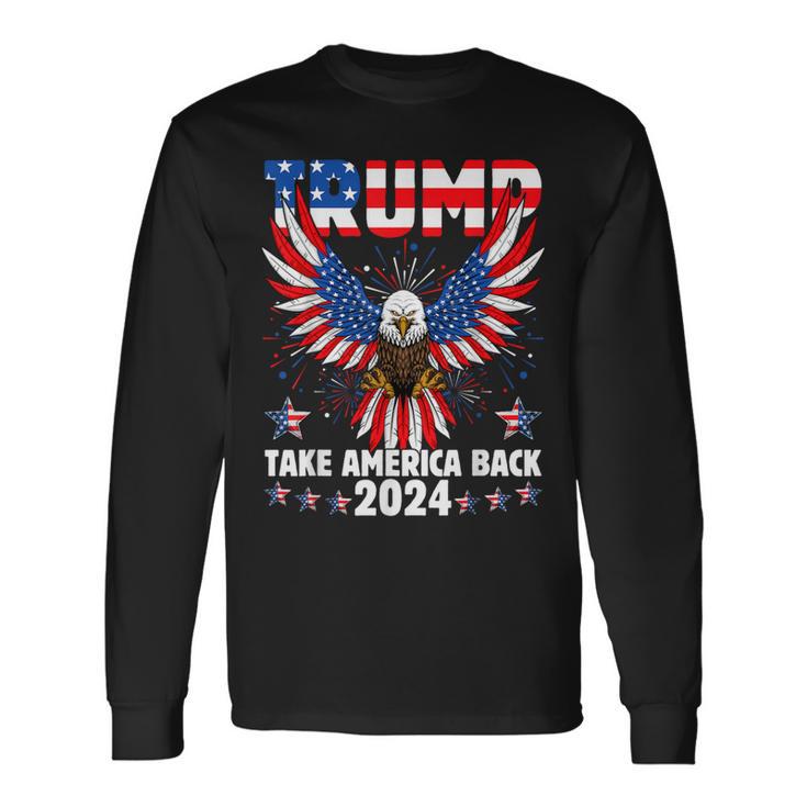 Retro Trump 2024 Take America Back American Flag Trump 2024 Long Sleeve T-Shirt Gifts ideas