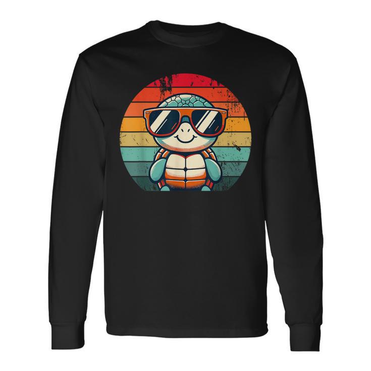 Retro Turtle In Sunglasses Bbq Pool Party Turtle Long Sleeve T-Shirt