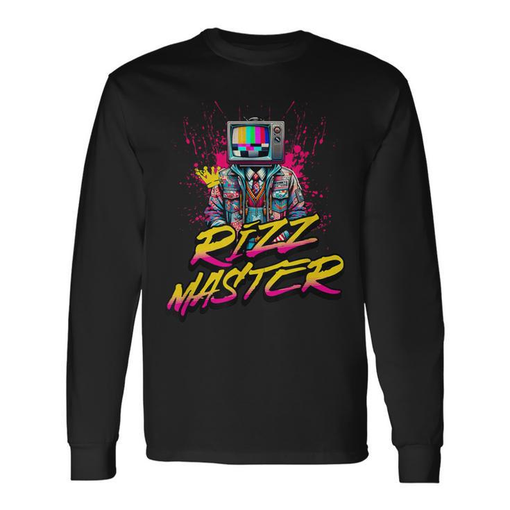Retro Tv Head Rizz Master Vintage Cool Kid Statement Long Sleeve T-Shirt