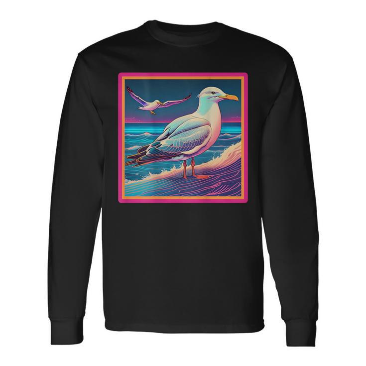 Retro Vaporwave Seagull Long Sleeve T-Shirt