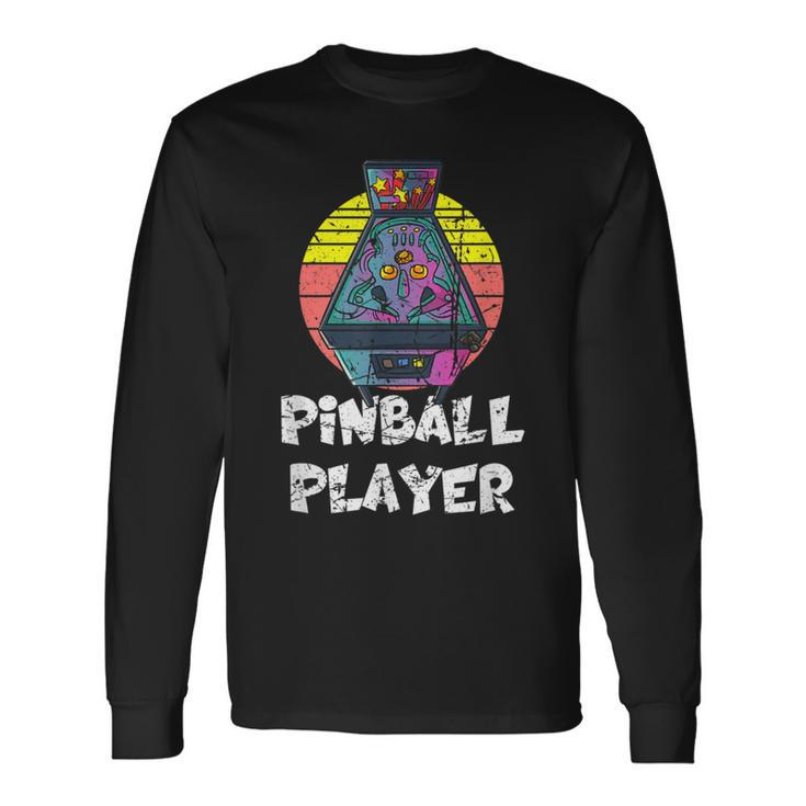 Retro Vintage Arcade Distressed Pinball Player Long Sleeve T-Shirt