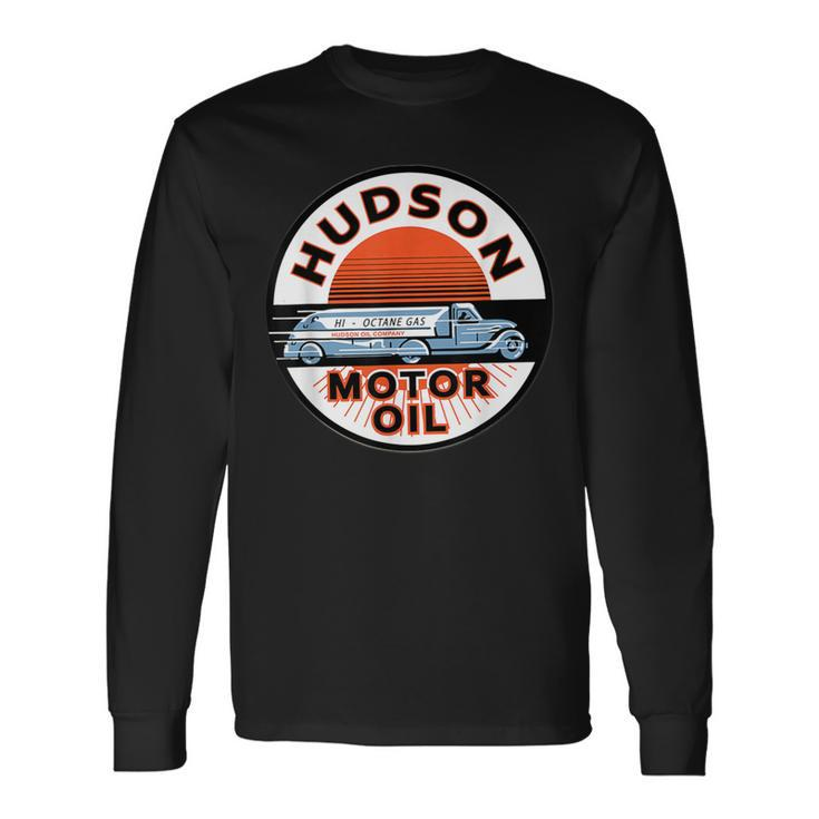 Retro Vintage Gas Station Hudson Motor Oil Car Bikes Garage Long Sleeve T-Shirt