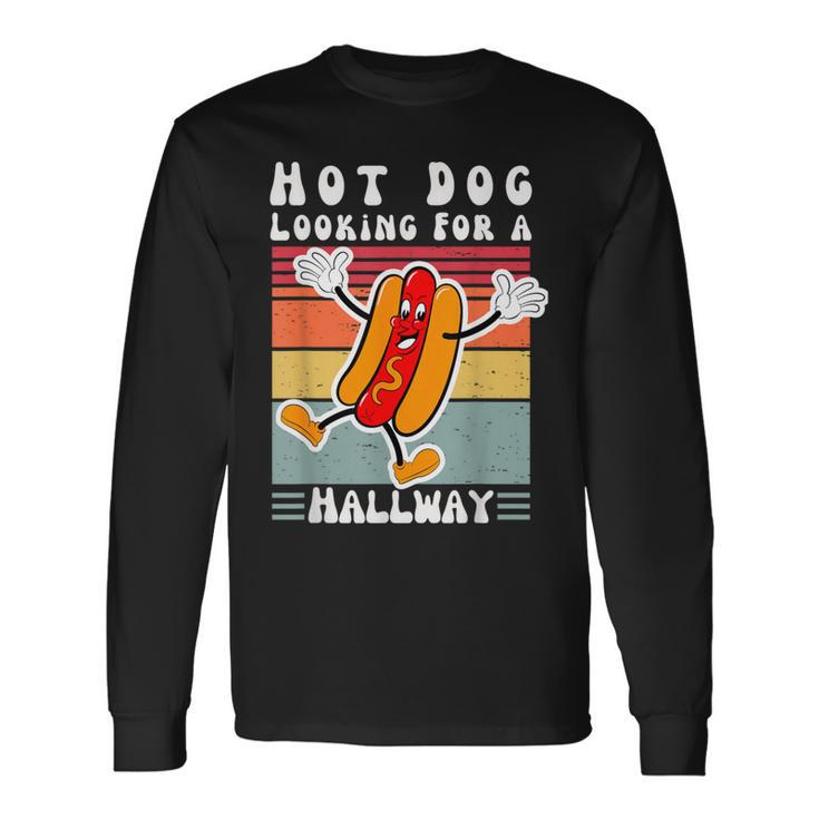 Retro Vintage Hot Dog Looking For A Hallway Long Sleeve T-Shirt