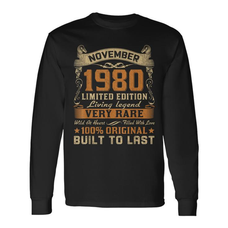 Retro Vintage November 1980 Born In November 1980 Bday Long Sleeve T-Shirt