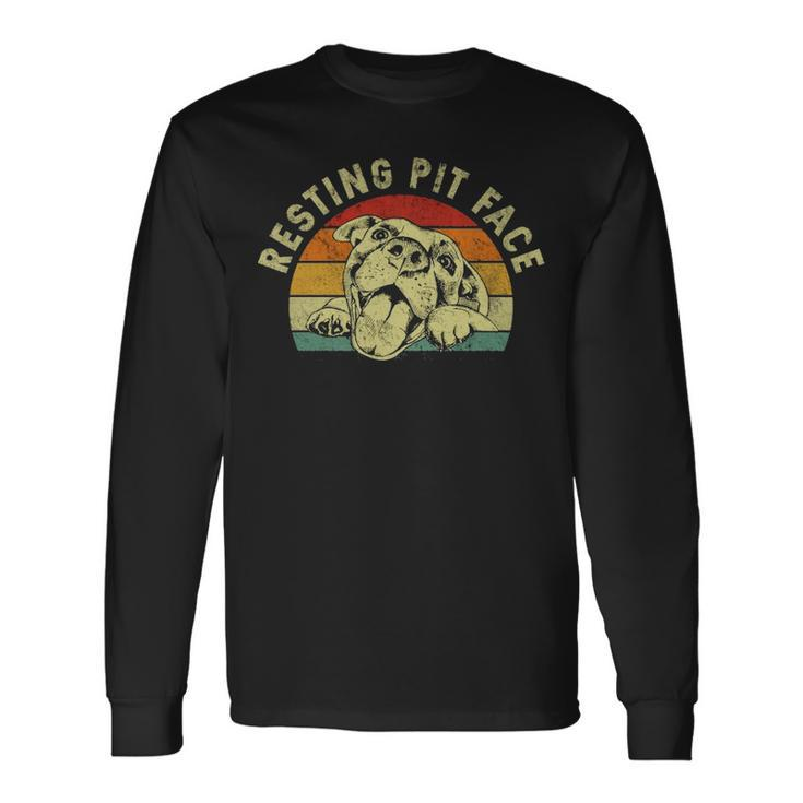 Retro Vintage Resting Pit Face Pitbull Dog Lovers Long Sleeve T-Shirt