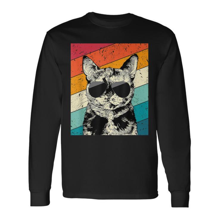 Retro Vintage Tortoiseshell Cat With Sunglasses Cat Lovers Long Sleeve T-Shirt