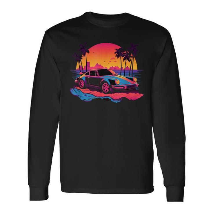Retro Vintage Vaporwave Synthwave Sunset 80'S Car Long Sleeve T-Shirt