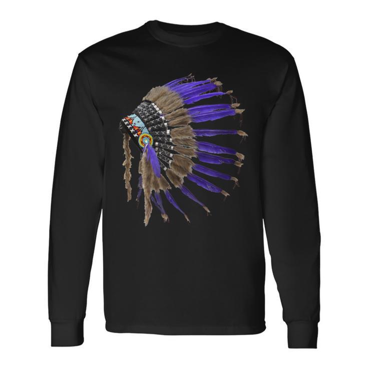 Rez Native American Buffalo Skull Feathers Indian Long Sleeve T-Shirt