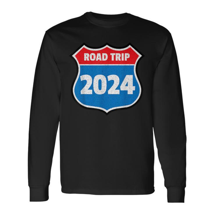 Road Trip 2024 Sign Family Group Matching Distressed Long Sleeve T-Shirt