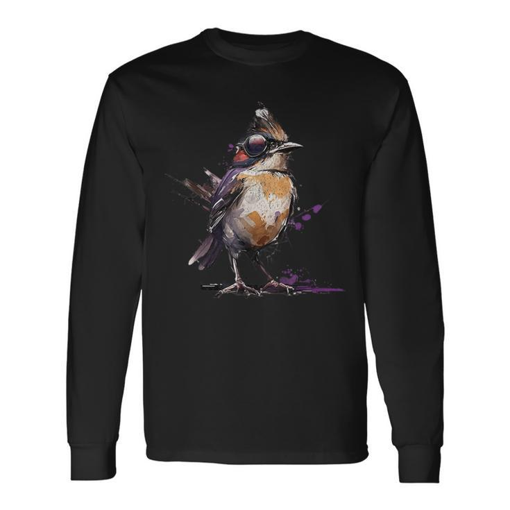 Robin Bird Birder Cool Retro Cyberpunk Spring Bird Vintage Long Sleeve T-Shirt