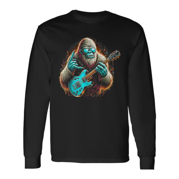 Rock On Bigfoot Playing A Electric Guitar Sasquatch Big Foot Long Sleeve T-Shirt