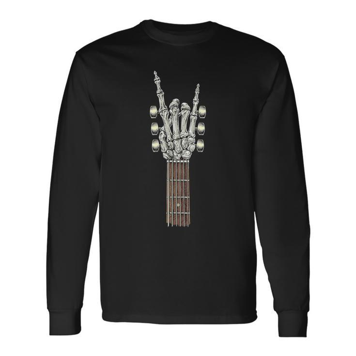 Rock On Guitar Neck With A Sweet Rock & Roll Skeleton Hand Long Sleeve T-Shirt
