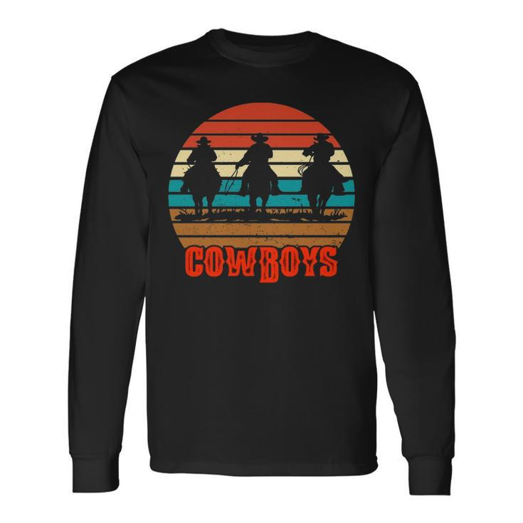 Rodeo Cowboy And Wranglers Bronco Horse Retro Style Sunset Long Sleeve T-Shirt