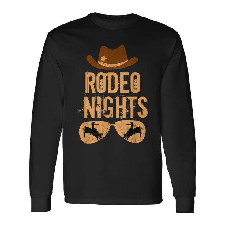 Rodeo Nights Bull Riding Cowboy Cowgirl Western Country Long Sleeve T-Shirt
