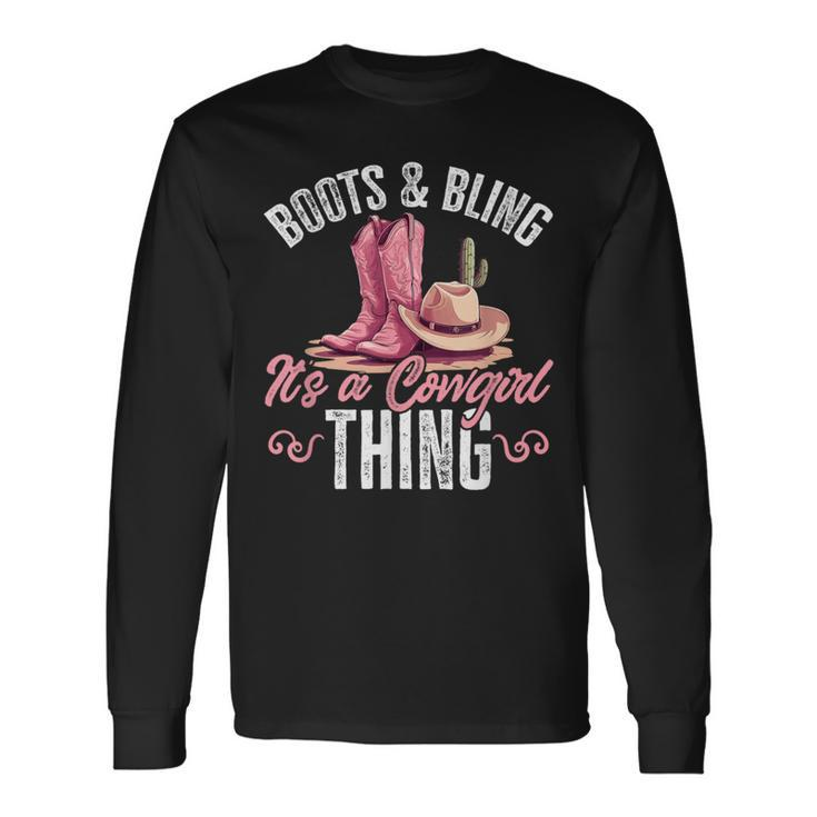 Rodeo Western Country Cowgirl Hat Boots & Bling Long Sleeve T-Shirt